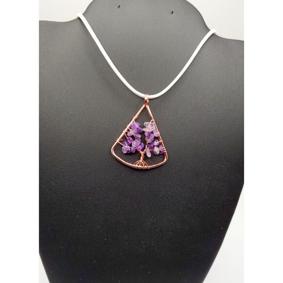 Handmade Tree of Life Necklace Amethyst White Cord Adjustable 17–19" NEW - Picture 1 of 3